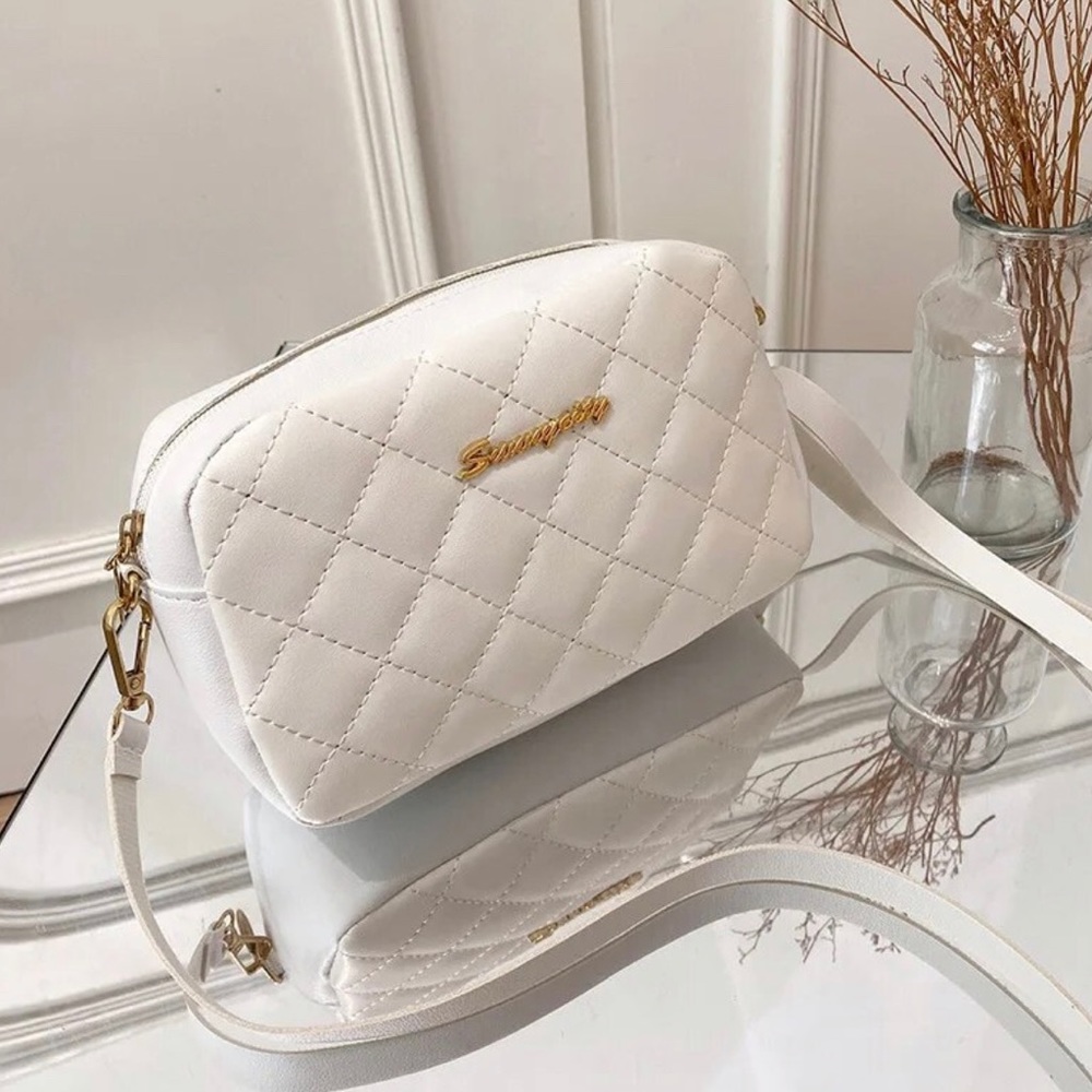 Gold Plated White Leather Women’s Crossbody Bag